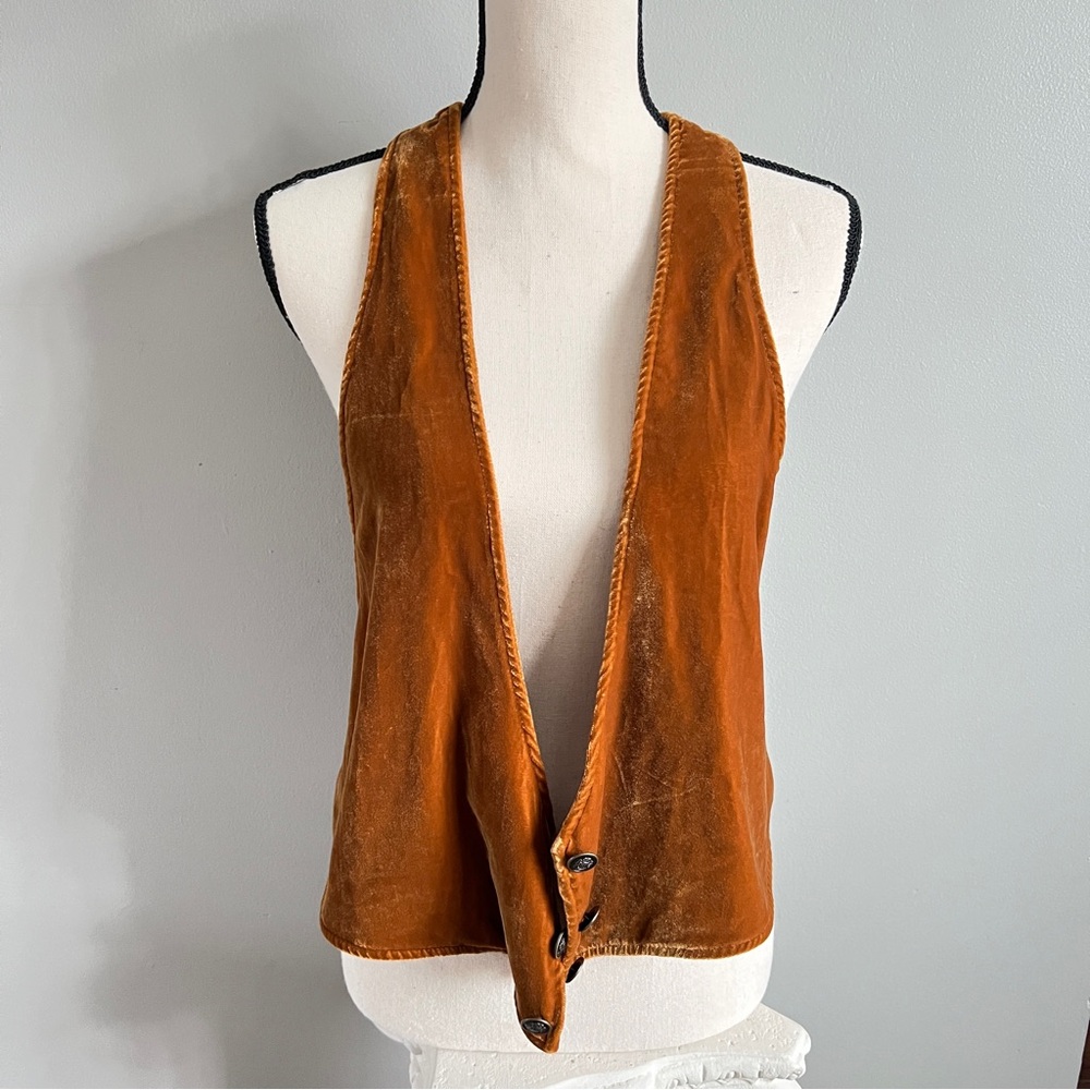 Free People Velvet Like Vest in Rich Brown with Decorative Buttons Size Small